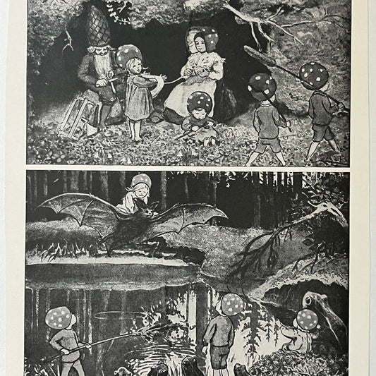Vintage Children of the Forest by Elsa Beskow Black and White 6x7 Art Print V2