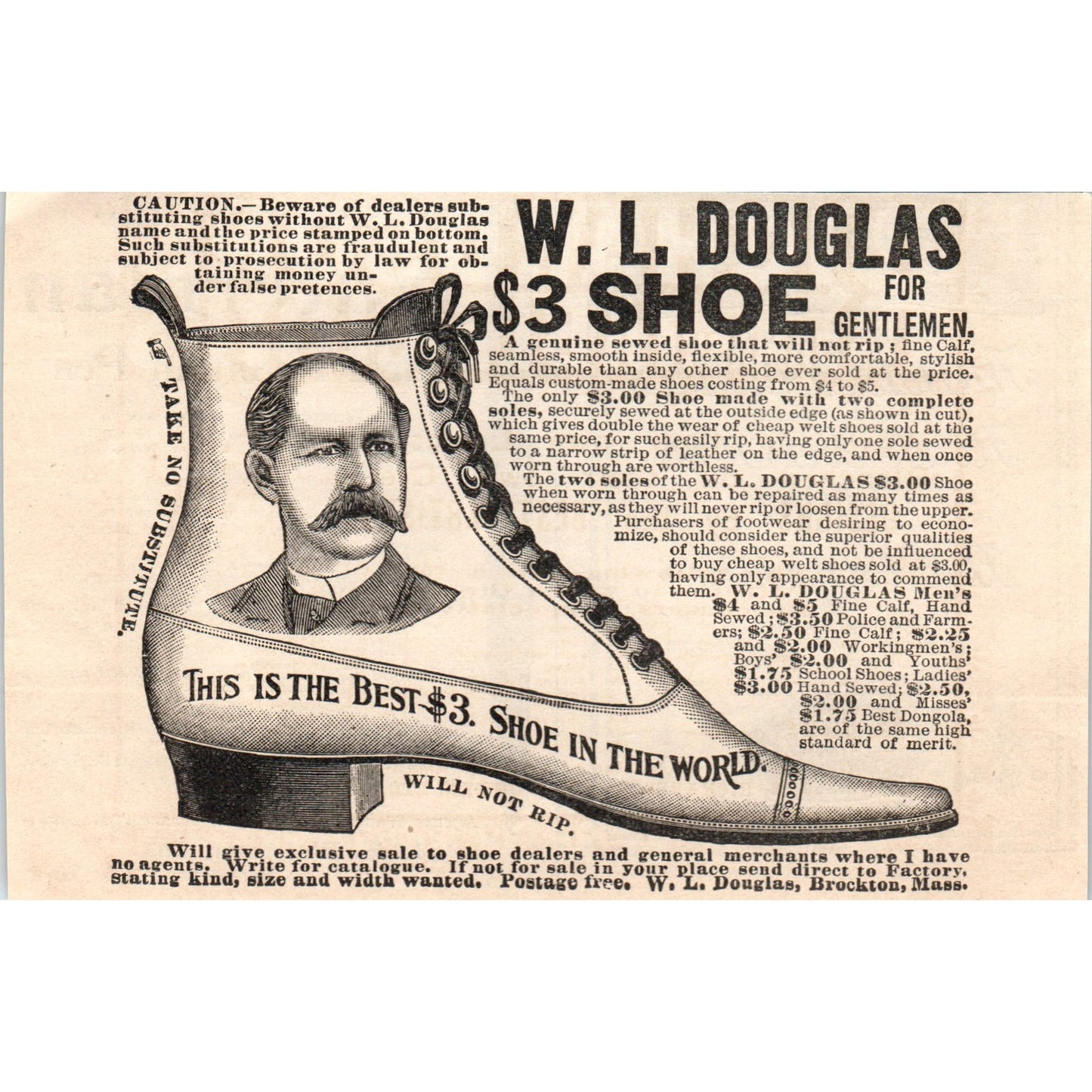 W.L. Douglas Shoe for Gentlemen 1892 Magazine Ad AK5-H8