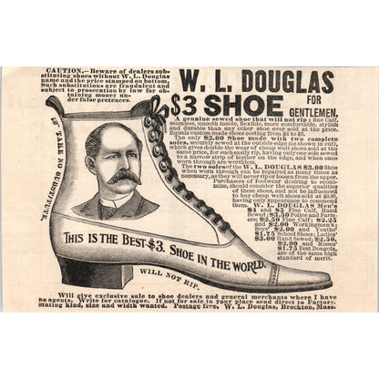 W.L. Douglas Shoe for Gentlemen 1892 Magazine Ad AK5-H8