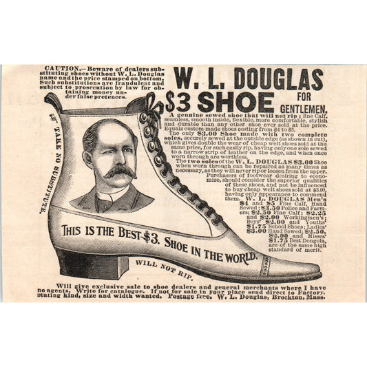 W.L. Douglas Shoe for Gentlemen 1892 Magazine Ad AK5-H8