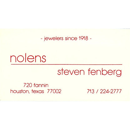 Nolens Steven Fenberg Houston Texas  Vintage Business Card SF3-B9