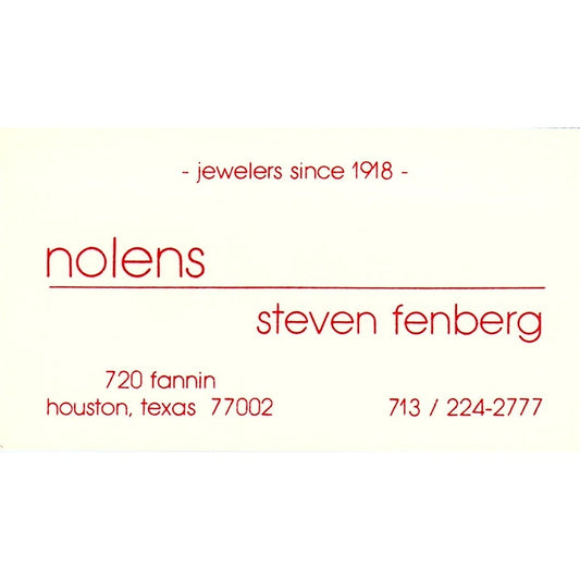 Nolens Steven Fenberg Houston Texas  Vintage Business Card SF3-B9