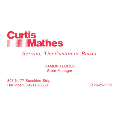 Ramon Flores Curtis Mathes Harlingen Texas Vintage Business Card SD8-B18