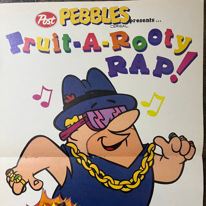 Post Fruity Pebbles Fruit-A-Rooty Rap Barney Rubble Centerfold Poster Ad AF3-1