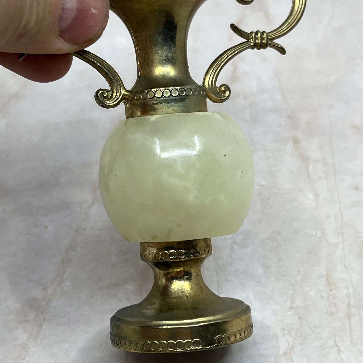 Vintage Onyx Marble and Brass Vases Set of 2 Precious Stone 3.5" TI8