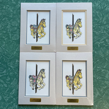 Yellow Carousel Horse 5x7 Matted Print Hand Watercolor, Signed Shar Coulson