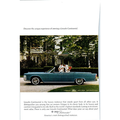 Lincoln Continental Blue Convertible Automobile Car - Vintage Magazine Ad D20