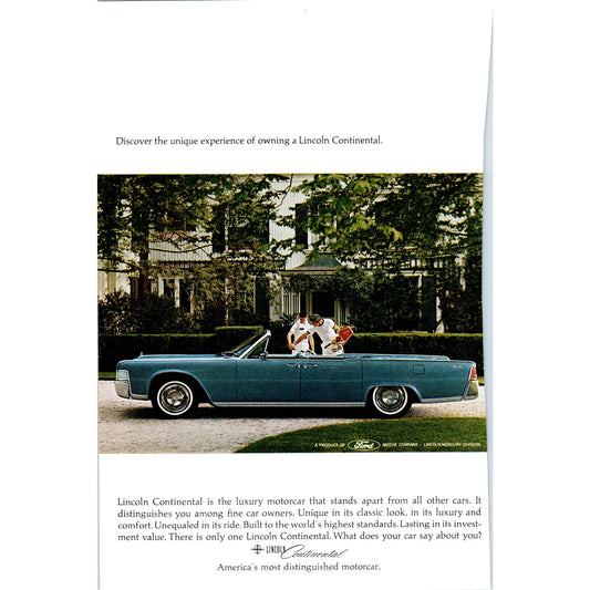 Lincoln Continental Blue Convertible Automobile Car - Vintage Magazine Ad D20