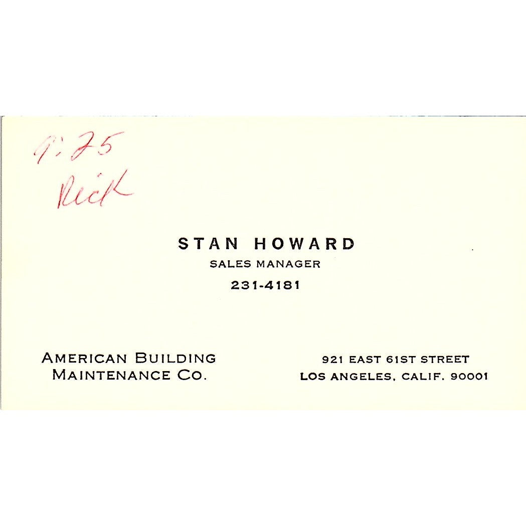 American Building Maintenance Co Stan Howard Los Angeles CA Business Card SB4-B1