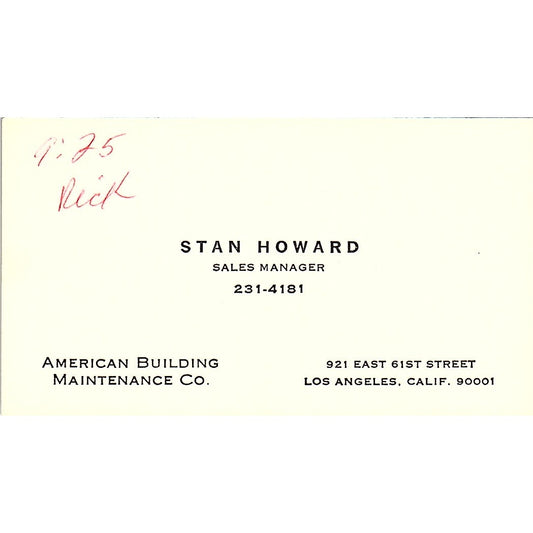 American Building Maintenance Co Stan Howard Los Angeles CA Business Card SB4-B1