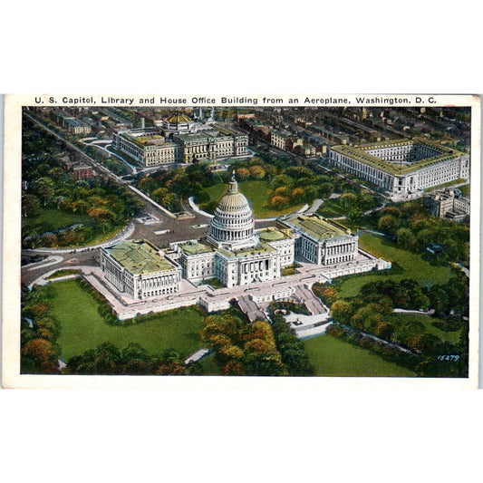 US Capitol Library and House Building from an Aeroplane Vintage Postcard PE1