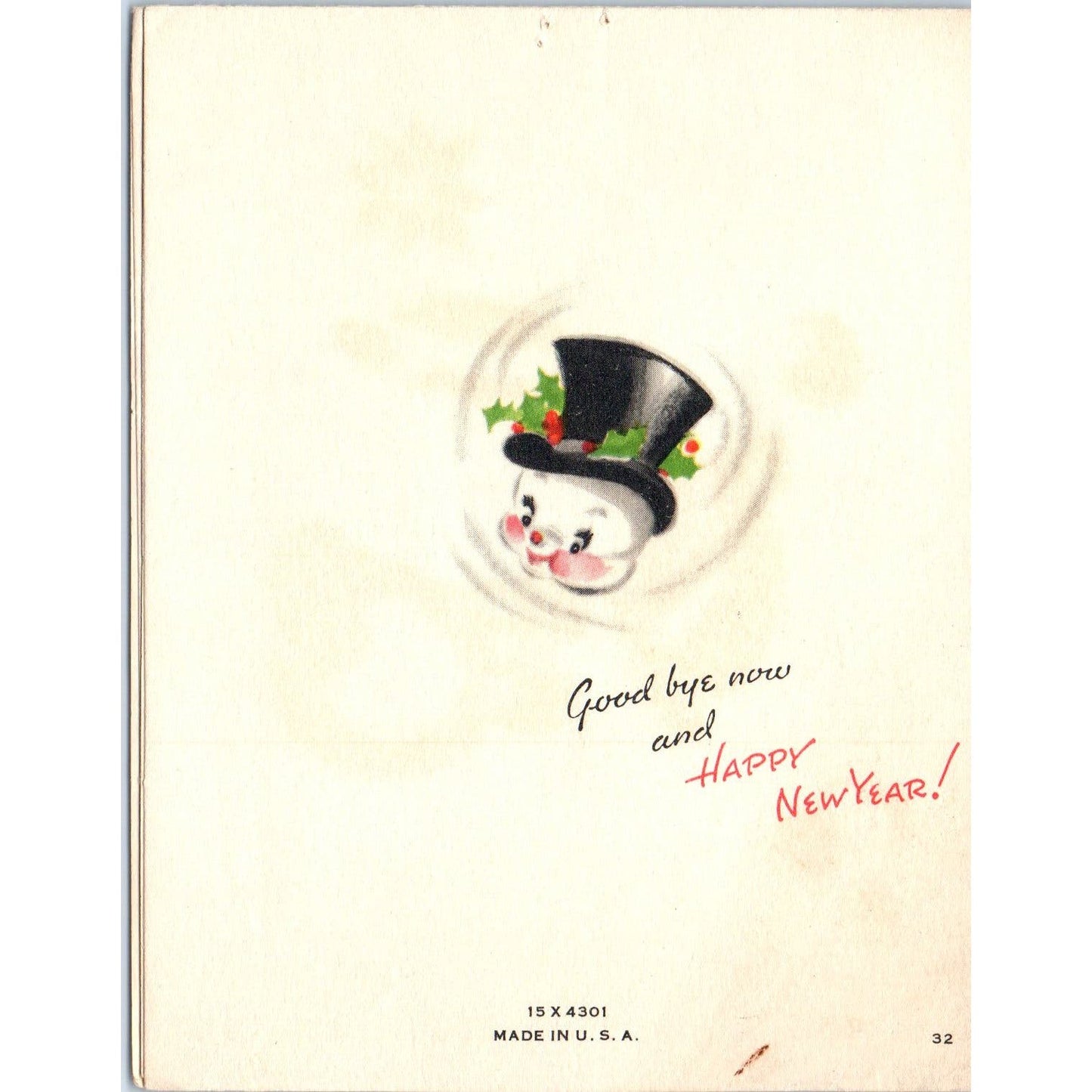 c1950 Flocked Snowman With Puppy Christmas Greeting Card AE2