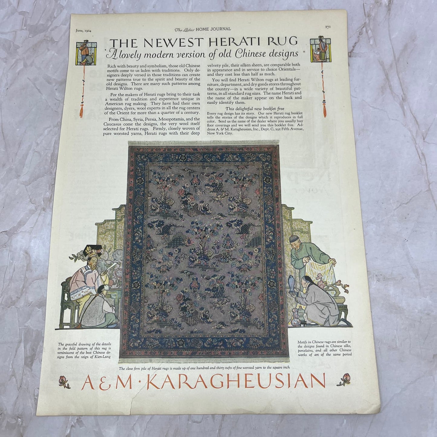 A&M Karagheusian Hearth Rugs NY 1924 Magazine Ad FL6-11