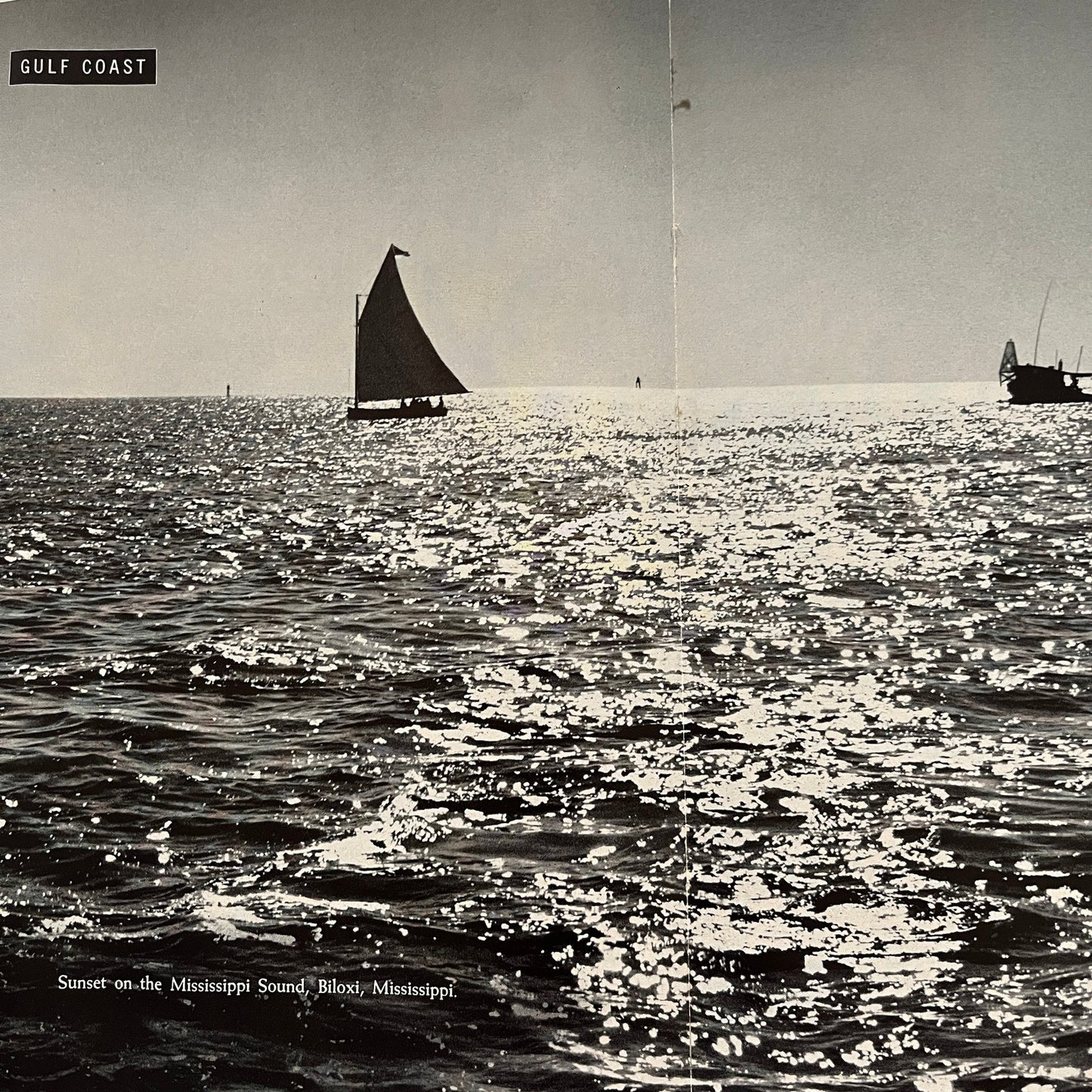Sunset on the Mississippi Sound Sailboats Photo Fold Out 1953 Biloxi MS AG8-7