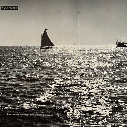 Sunset on the Mississippi Sound Sailboats Photo Fold Out 1953 Biloxi MS AG8-7
