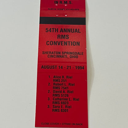 1994 RMS Convention Cincinnati Ohio Vintage Matchbook Cover MM5-7