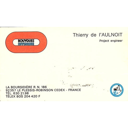 Thierry de I'Aulnoit Bouygues Offshore France Vintage Business Card SC9-B6
