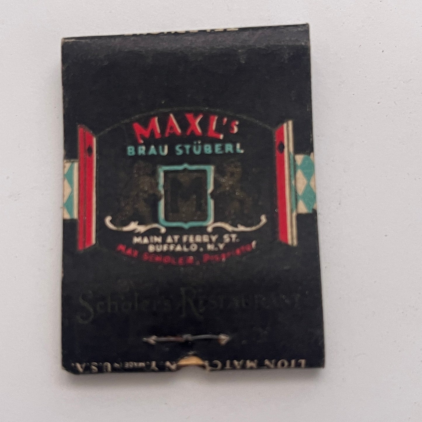 Maxl's Brau Stüberl Buffalo NY Max Scholer Vintage Matchbook Cover TB8-MB-2