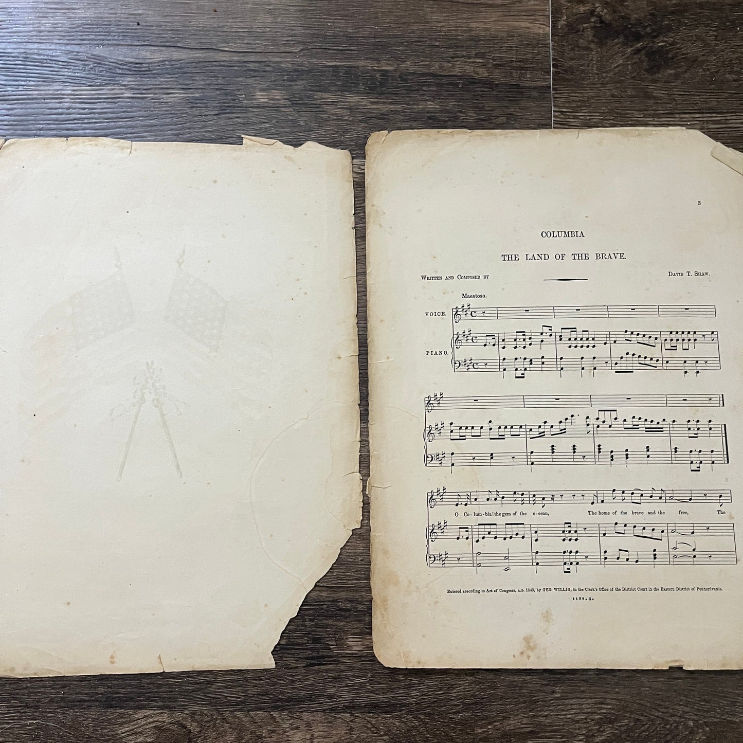 Columbia The Gem of the Ocean Davit T. Shaw 1861 Civil War Sheet Music V33-4