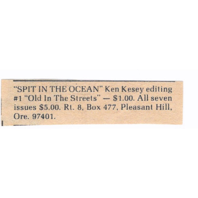 Spit in the Ocean Ken Kesey Pleasant Hill OR - 1/4x2 1974 Ad AF6-S5