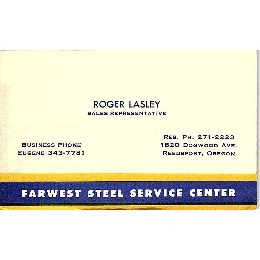 Roger Lasley Farwest Steel Service Center Eugene OR Vintage Business Card SE5-B1