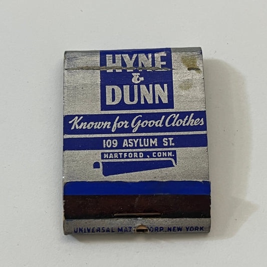 Hyne & Dunn Clothes 109 Asylum St Hartford CT Vintage Matchbook Cover TB6-MB1-2