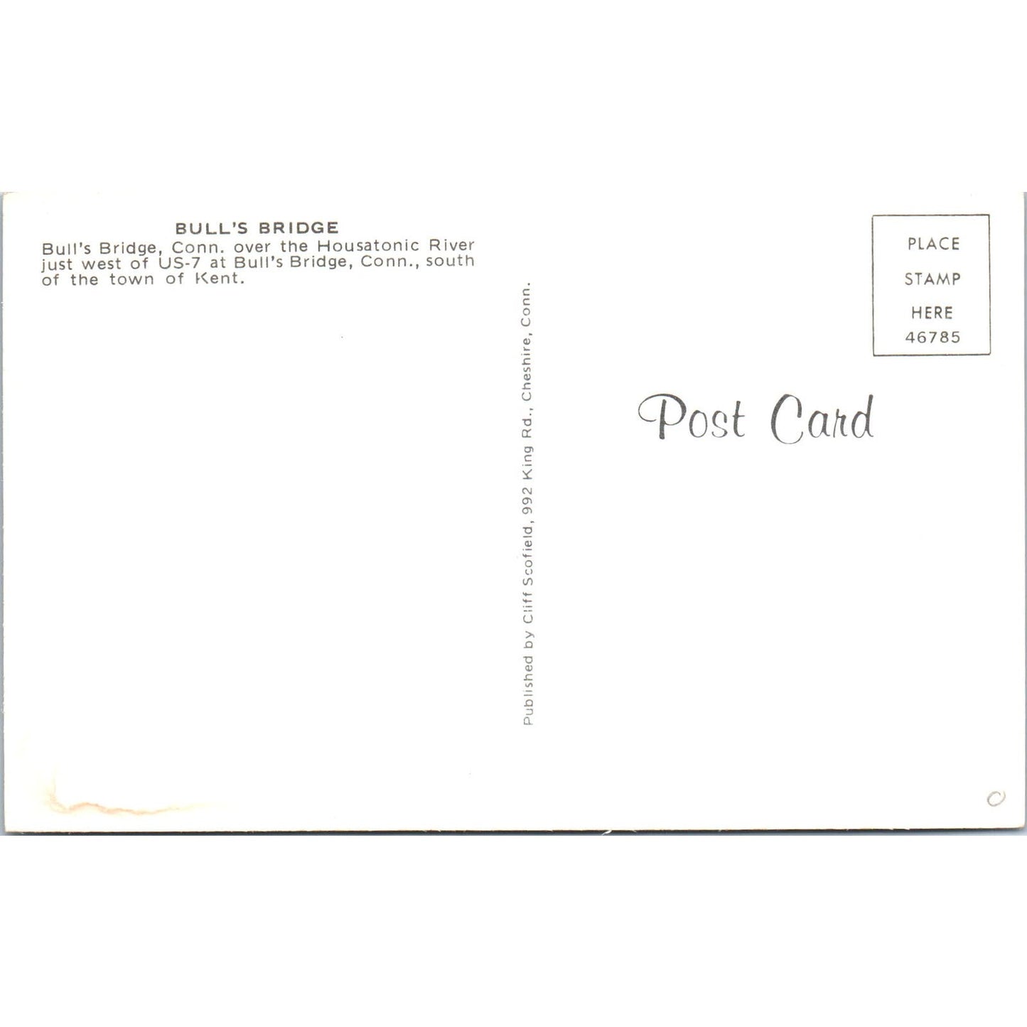 Bull's Bridge Housatonic River Kent CT Covered Bridge Postcard PB13