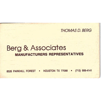 Thomas D Berg & Associates Houston Vintage Business Card SD9-B13