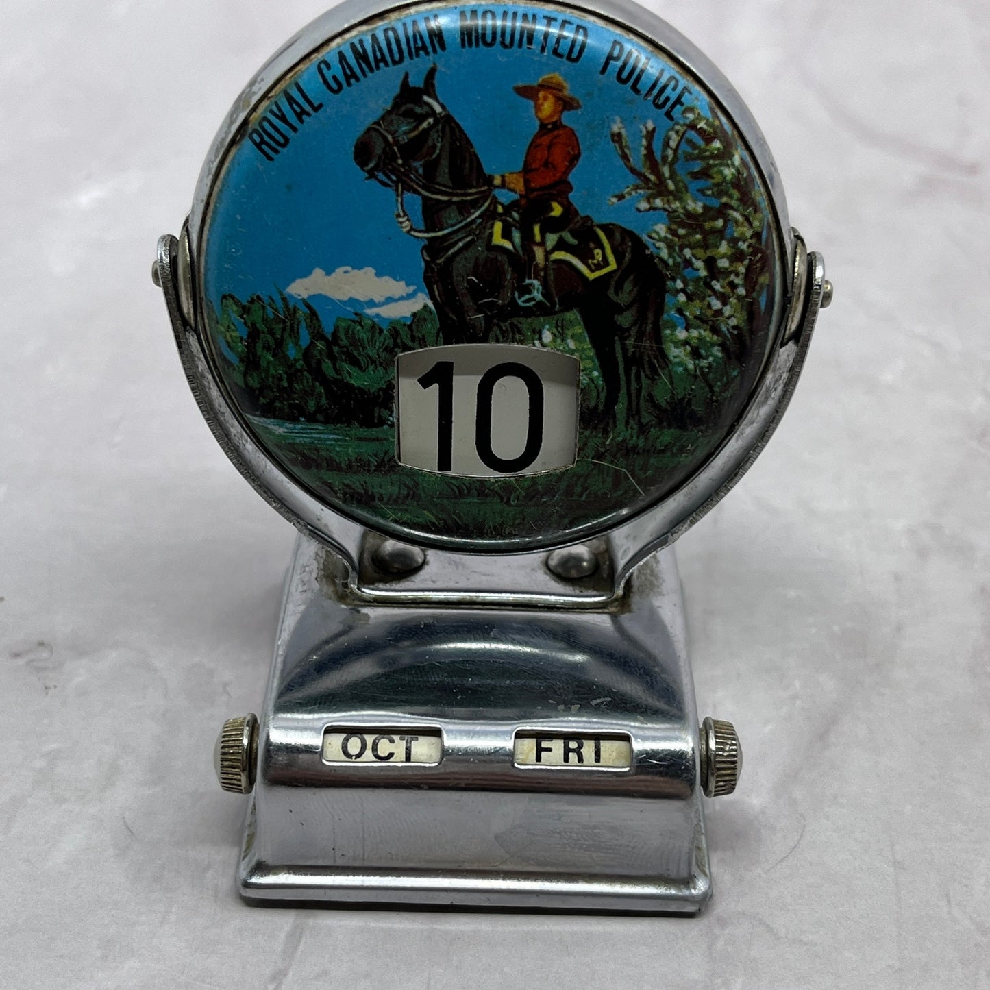 Vtg RCMP Tin Litho Desktop Perpetual Calendar Royal Canadian Mounted Police SB7