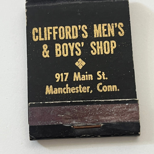 Clifford's Men's & Boys Shop Manchester CT Vintage Matchbook Cover TB6-MB1-5