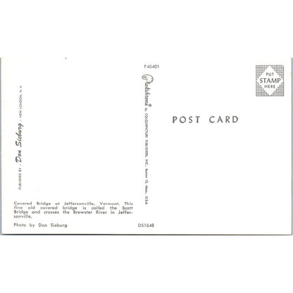 Covered Bridge at Jeffersonville VT Vintage Covered Bridge Postcard PD6