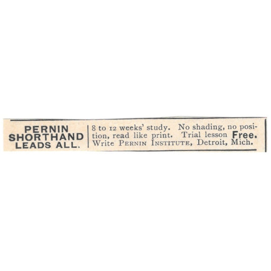 Pernin Shorthand Pernin Institute Detroit MI 1892 Magazine Ad AK6-S3
