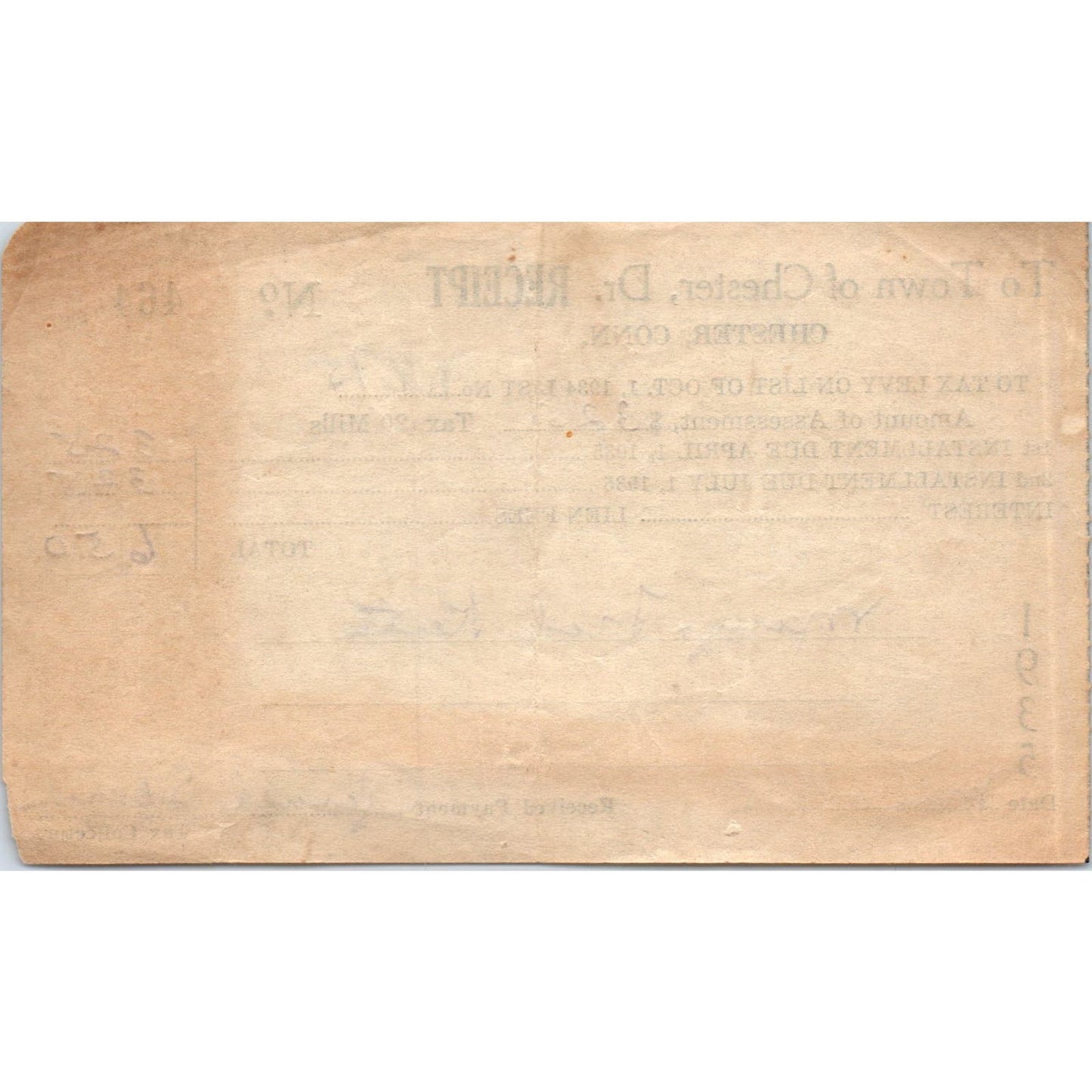 1934 Tax Levy Stub Chester CT Mary & Fred Keith AE7