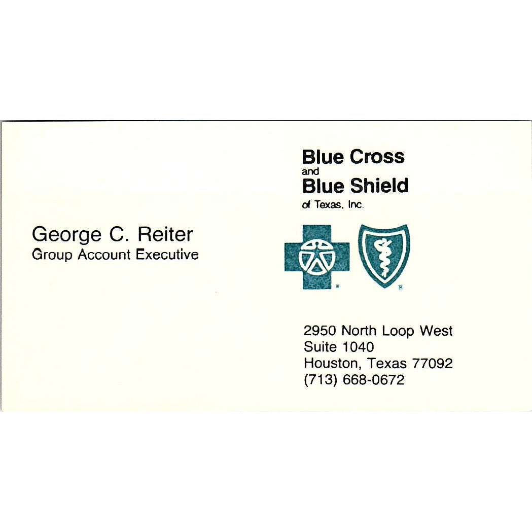 George C Reiter Blue Cross Houston Vintage Business Card SD9-B6