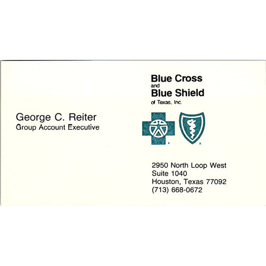 George C Reiter Blue Cross Houston Vintage Business Card SD9-B6