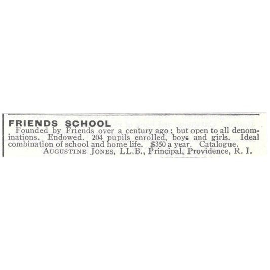Friends School Augustine Jones Providence RI 1903 Magazine Ad AF7-SS5