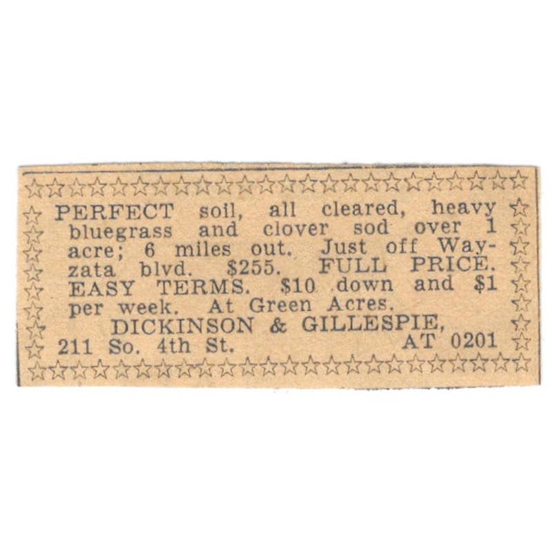 Dickinson & Gillespie Sod So. 4th St. 1935 Minneapolis Journal Ad AE7-H3
