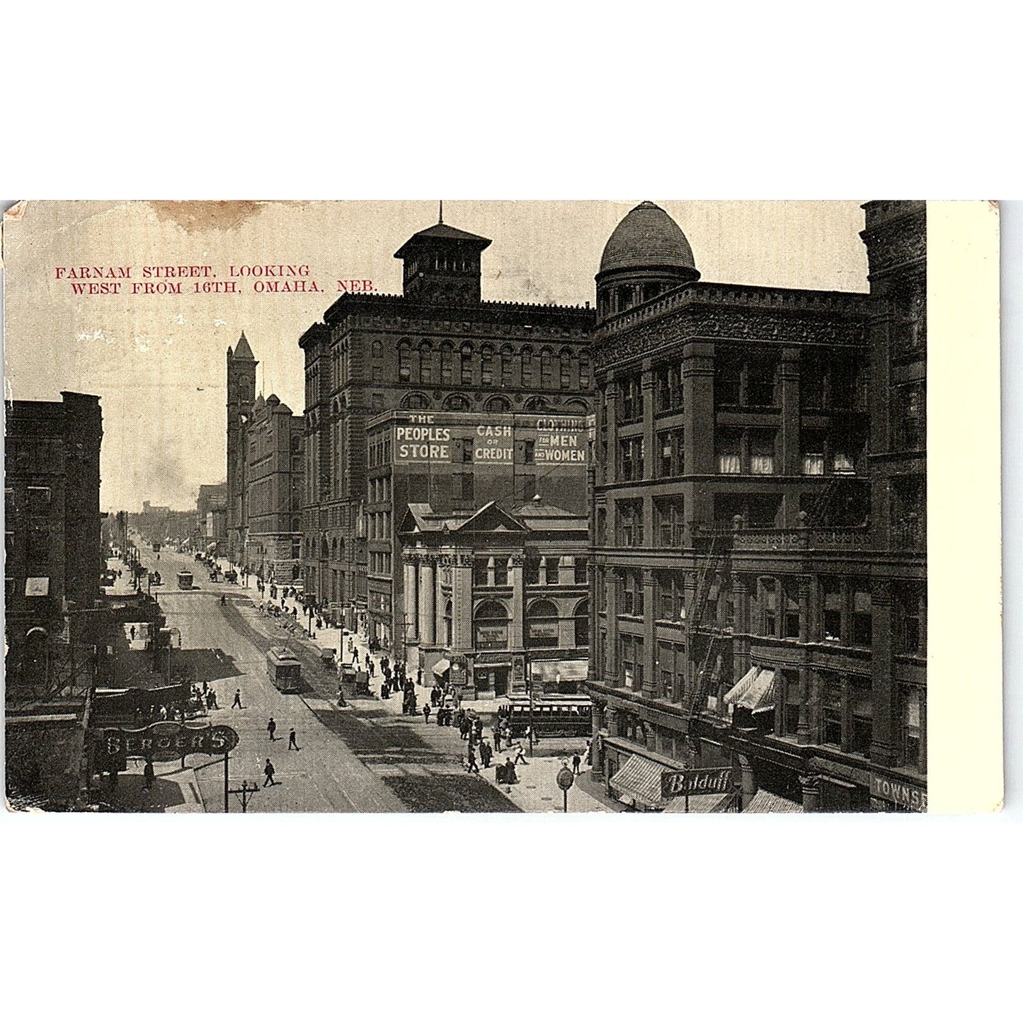 1909 Farnam Street Looking West from 16th Omaha NE Antique Postcard AG2-M15