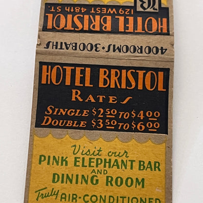 Hotel Bristol Pink Elephant Bar Radio City NY Vintage Matchbook Cover MM2-8