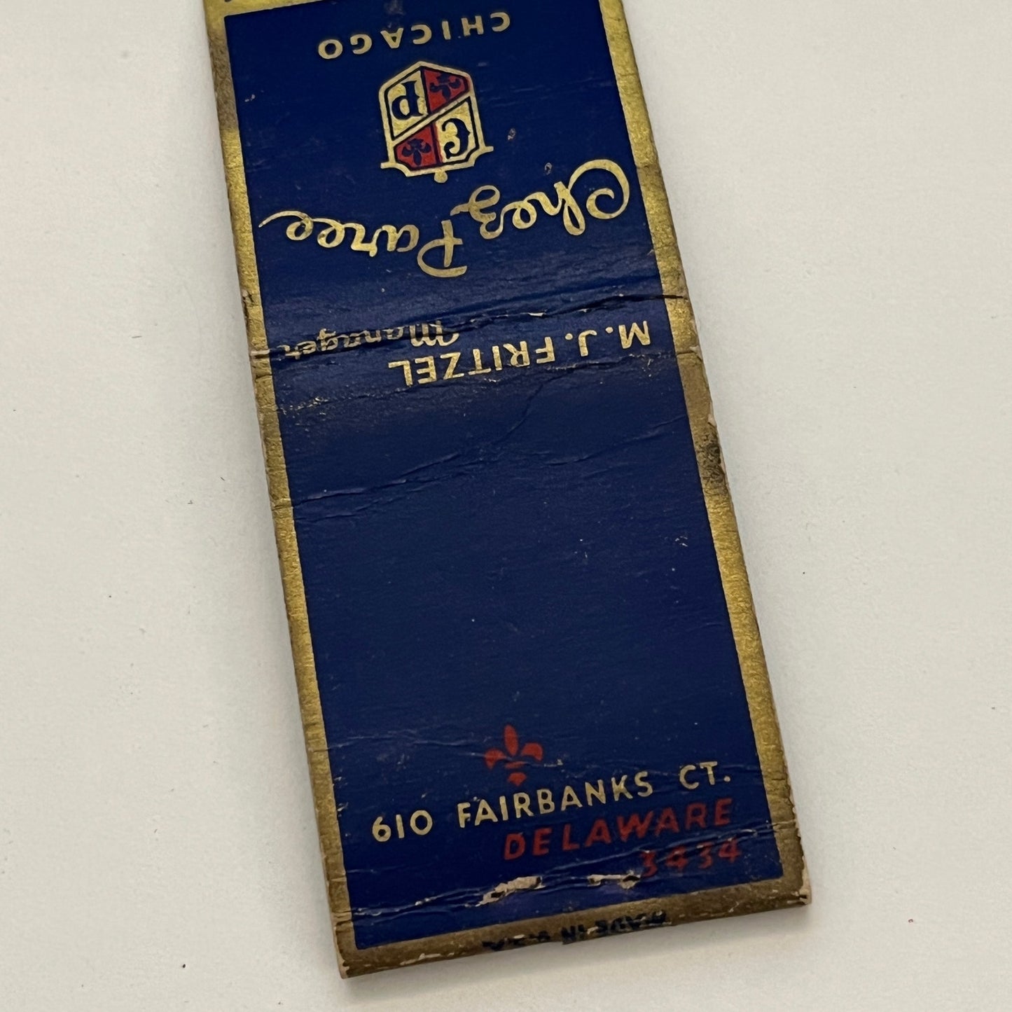 Chez Paree Chicago M.J. Fritzel Vintage Matchbook TB6-MB2-14