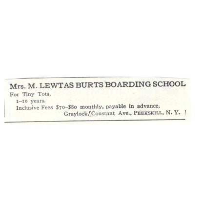 Mrs. M. Lewtas Burts Boarding School Peekskill NY c1918 Advertisement AE5-SA7