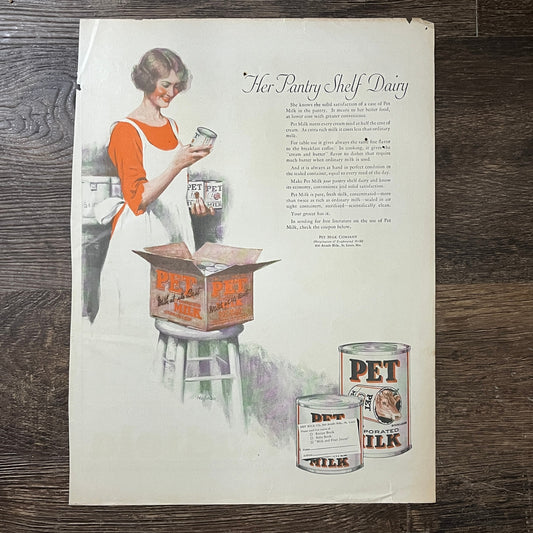 Pantry Shelf Dairy Pet Milk Company St. Louis MO Vintage Magazine Ad 10x14 V10