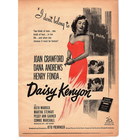 Daisy Kenyon Joan Crawford Dana Andrews Henry Fonda 1948 Ad AF8-1