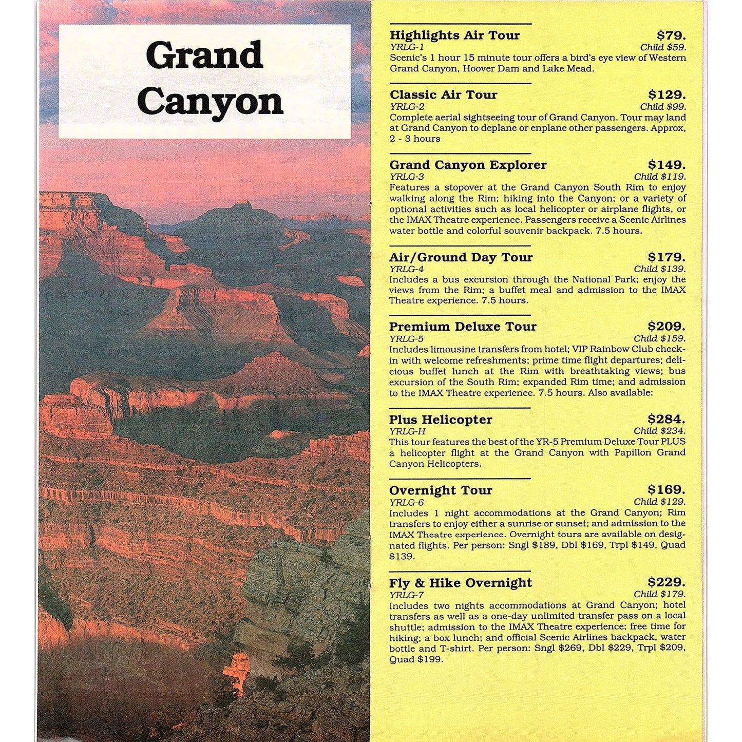 Scenic Airlines Grand Canyon Tours Las Vegas Fold Out Travel Brochure TH2-TB1