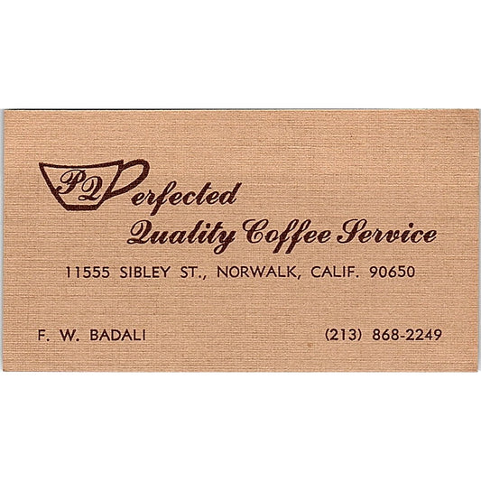 F.W. Badali Perfected Quality Coffee Service Norwalk Vtg Business Card SD9-B11