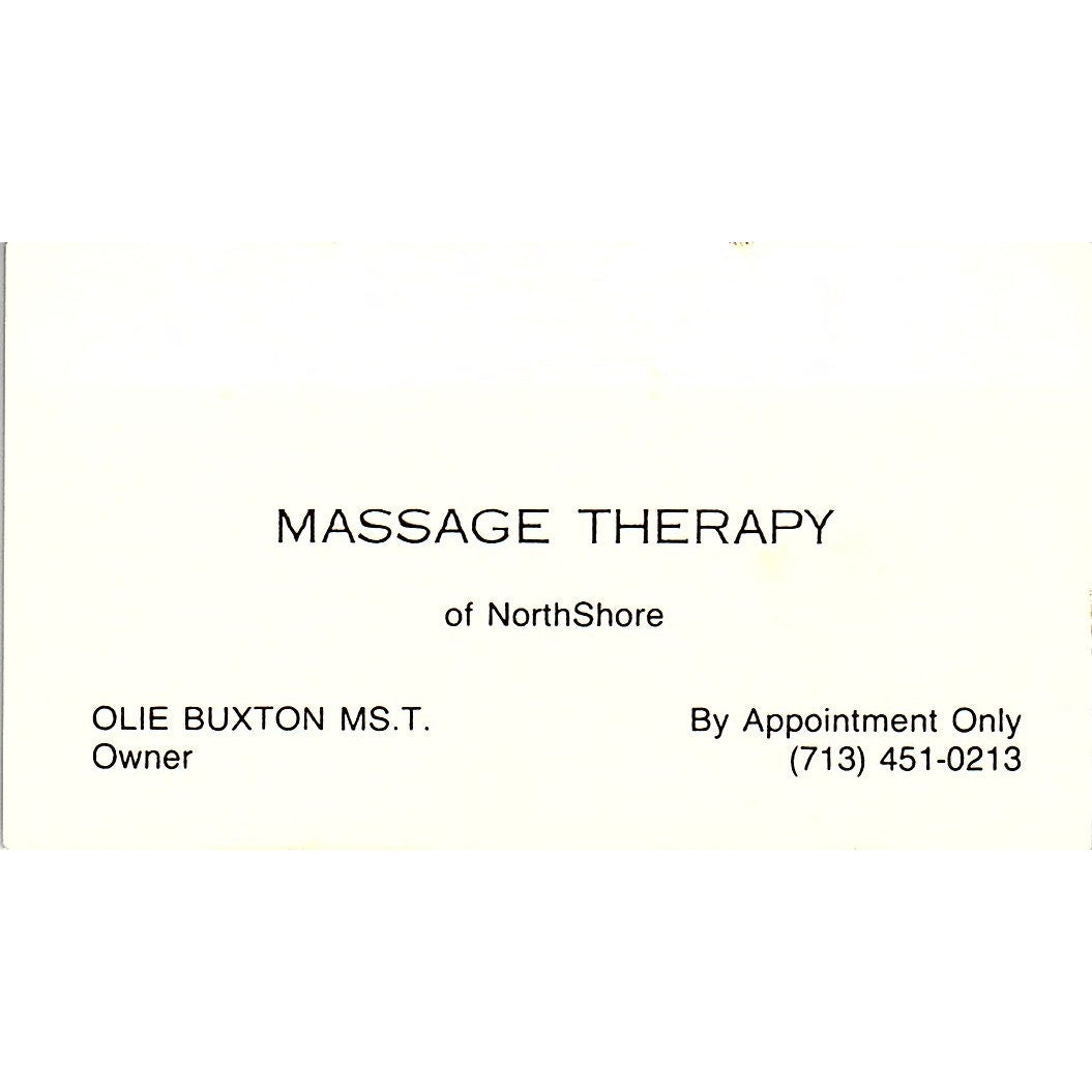Massage Therapy of North Shore Olie Buxton Houston Vintage Business Card SC9-B1