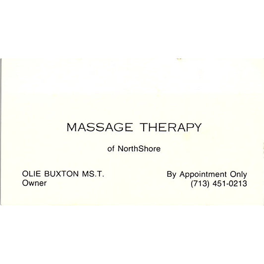 Massage Therapy of North Shore Olie Buxton Houston Vintage Business Card SC9-B1