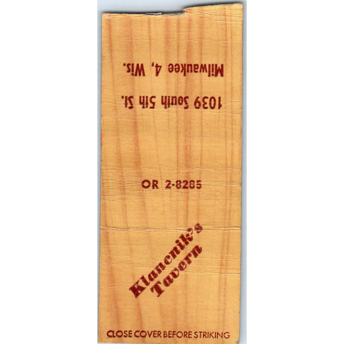 Klancnik's Tavern Milwaukee WI Vintage Matchbook Cover SD4-Y10