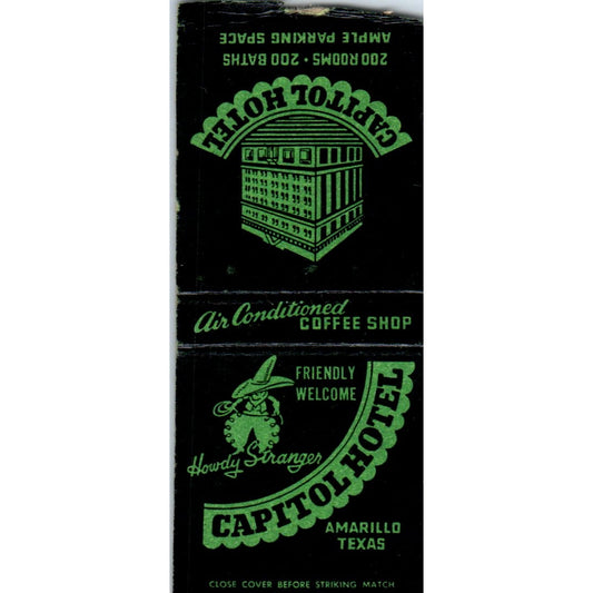 Capitol Hotel Amarillo Texas Vintage Matchbook Cover SD4-Y6