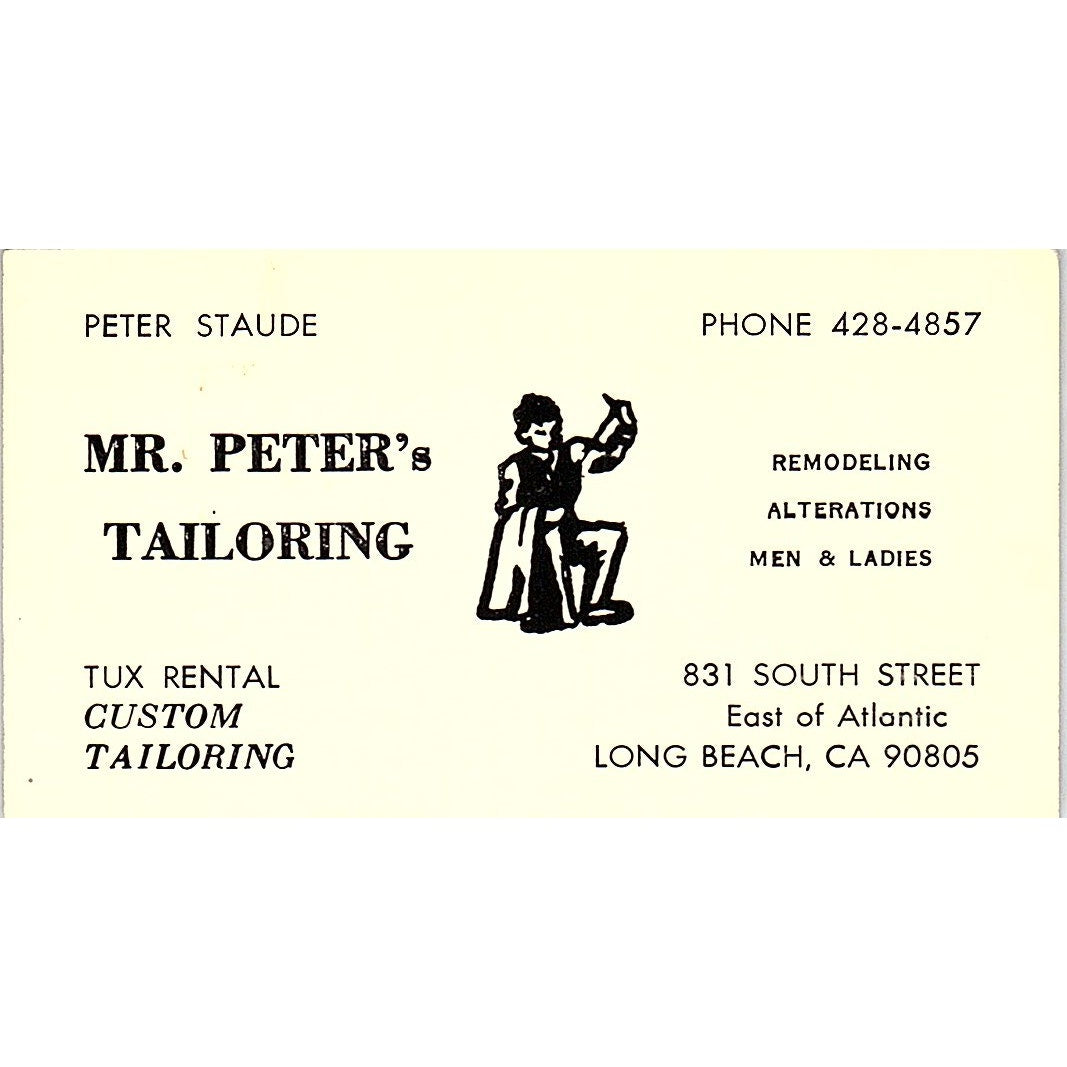Mr. Peter's Tailoring Peter Staude Long Beach CA Vintage Business Card SB4-B11